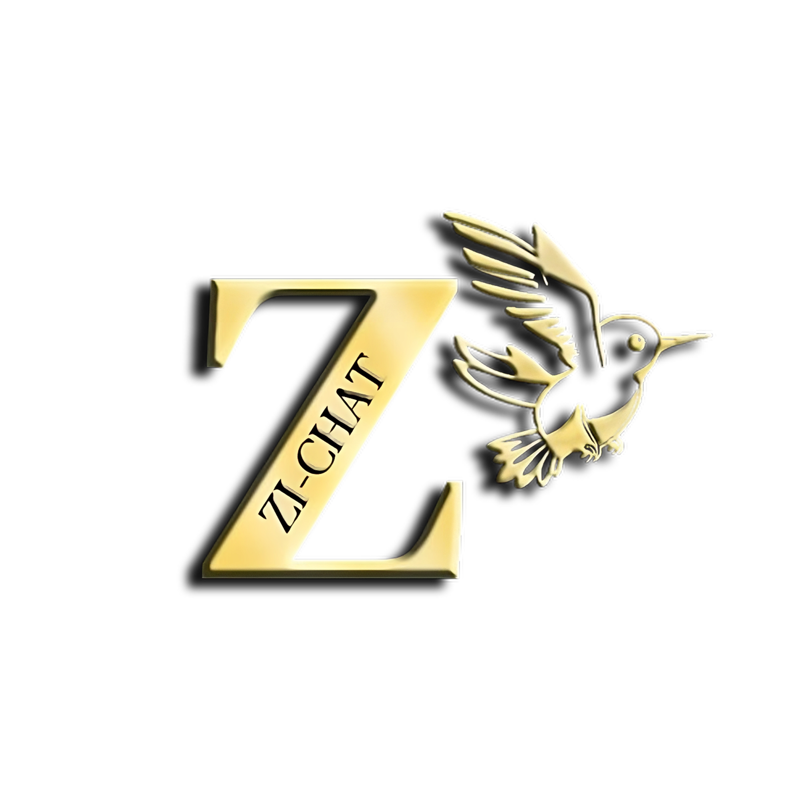 logo de zi-chat avec le grand Z et le colibri en version or